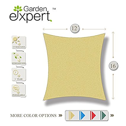 Garden EXPERT 12'x16'Rectangle Knitting Sun Shade Sail for Garden,Outdoor and Patio,Rectangle,Sand