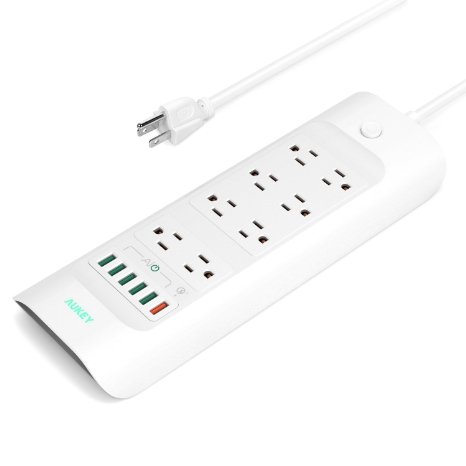 AUKEY Surge Protector 6-Port 43W/8A USB Charger with 8 Outlets & Quick Charge 3.0 USB Port (The First QUICK CHARGE Power Strip in the World)