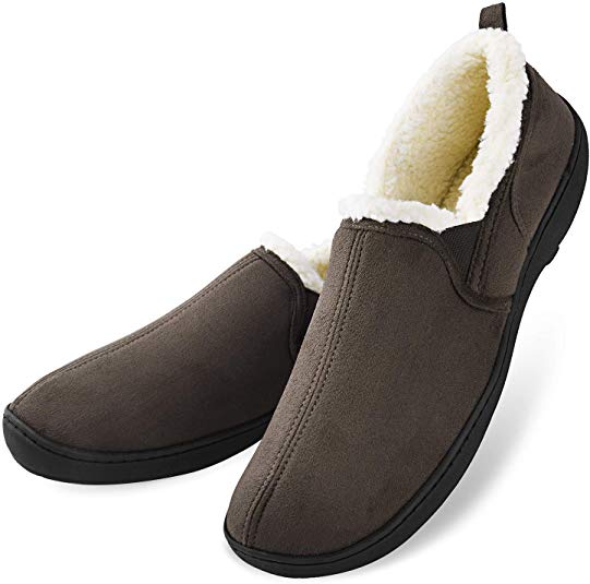 Men’s Moccasin Slippers House Shoes Clogs Micro Suede Memory Foam Wool-Like Plush Fleece Lined Anti-Skid Home Indoor/Outdoor Footwear