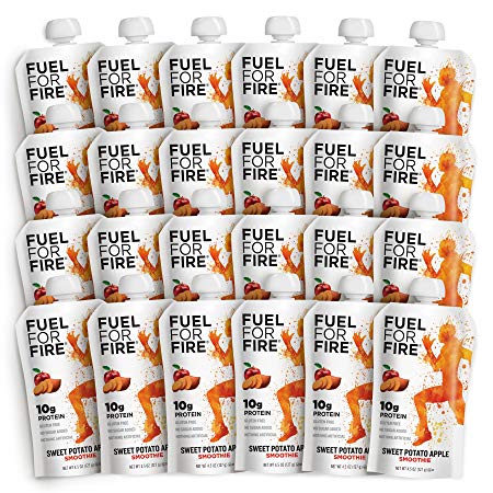 Fuel For Fire - Sweet Potato Apple (24 Pack) Fruit & Protein Smoothie Squeeze Pouch | Perfect for Workouts, Kids, Snacking - Gluten-Free, Soy-Free, Kosher, No Added Sugar (4.5 ounce pouches)