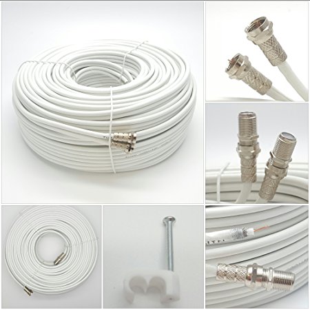 Sky Satellites 1 m Twin Satellite Shotgun Coax Cable Extension Kit with Fitted F Connectors for Sky HD and Freesat - White (1 Meter, White)