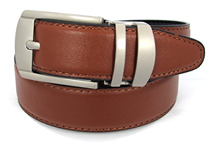 Men's Reversible Leather Belt Matte Silver Buckle 30mm Wide-16 Sizes Available