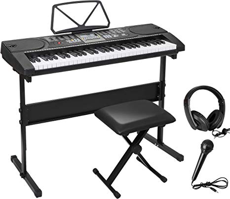 ZENY 61 Key Portable Electronic Keyboard Piano with Built in Speakers, Headphones, Microphone, Piano Stand and Stool