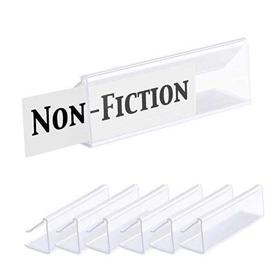 Pack of 25 – Clear Butyrate Plastic Shelf Label Holder, Wood Shelf Sign and Ticket Holder, Clips On to Shelves 5/8" to 3/4" Thick - Length of Label Area, 3" X Height of Label Area, 7/8"