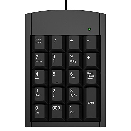 IIDEE USB Numeric Keypad Portable Slim Mini Number Pad for Laptop Desktop Computer PC, Full Size 19 Key, Big Print Letters - Black