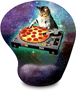 Funy Cat Galaxy Space Memory Foam Ergonomic Mouse pad with Wrist Support Personality Unique Design Comfortable Computer Mouse Pad for Laptop