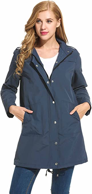 SE MIU Women Lightweight Waterproof Jacket Open Front Long Sleeve Drawstring Loose Raincoat Cycling Sport