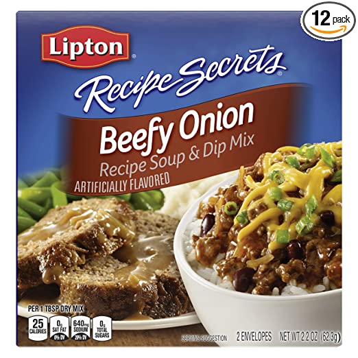 Lipton Recipe Secrets Soup and Dip Mix For a Delicious Meal Beefy Onion Great With Your Favorite Recipes, Dip or Soup Mix 2.2 oz, Pack of 12