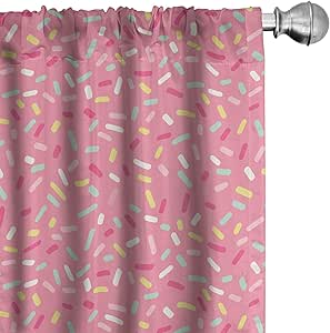 Ambesonne Pink and White Window Curtains, Abstract Pattern of Colorful Donut Sprinkles Tasty Food Bakery Theme, Lightweight Decor 2-Panel Set with Rod Pocket, Pair of - 28" x 63", Pink Yellow