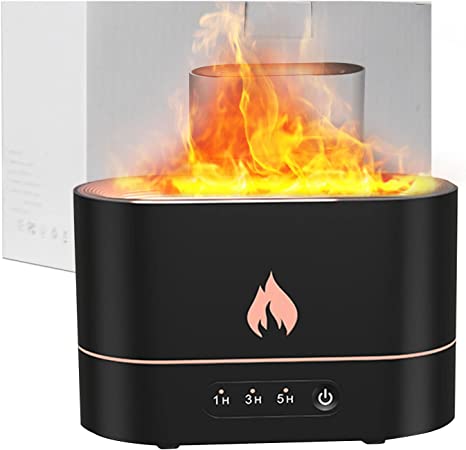 Simulation Flame Mist Air Humidifier Air Diffuser Aromatherapy Diffuser Yoga Essential Oil Diffuser for Home Office Air-Conditioned Bedroom Baby Room Black