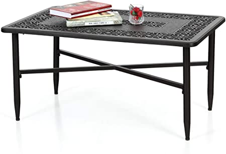 Sophia & William Patio Coffee Table Rectangle, Modern Outdoor Cast Aluminum Coffee Table 38.6" L x 23.0" W x 18.9" H