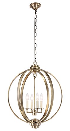 Contemporary Retro Ball Shape Antique Brass Metal Pendant Chandelier Ceiling Light for Dining, Living room, bedroom (Antique Brass)