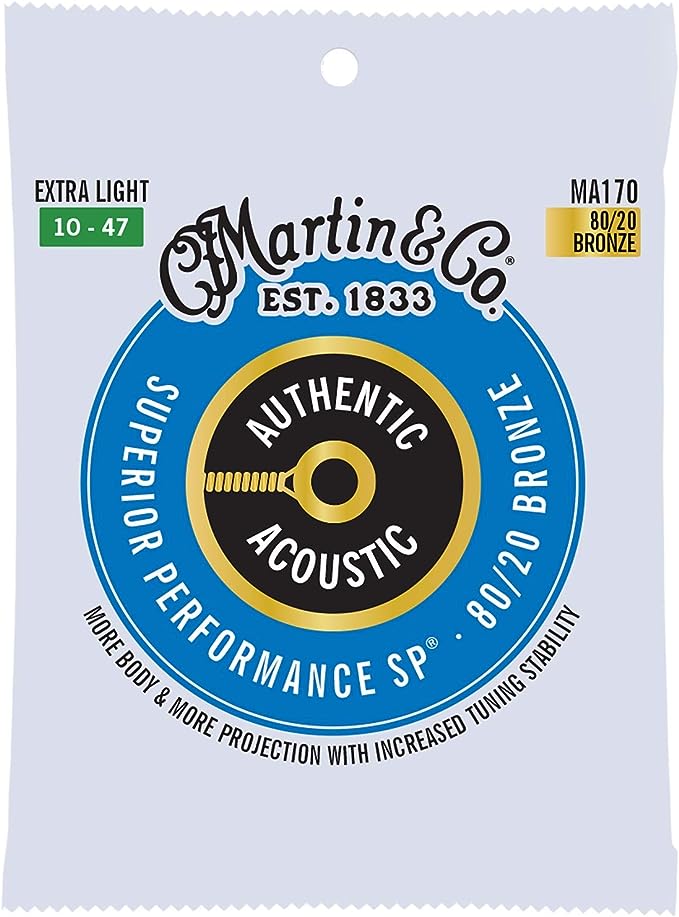 Martin Authentic Acoustic Guitar Strings, Superior Performance Extra Light 10-47, 80/20 Bronze