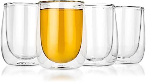 Tealyra - Aura 230ml - Set of 4 - Modern Double Wall Clear Glasses - Perfect Mugs - Tea - Coffee - Cappuccino - Heatproof Insulating - Cup Keeps Beverages Hot - Gift-Box - 8-Ounce