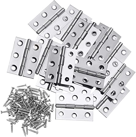 Boao 16 Pieces Stainless Steel Folding Butt Hinges Home Furniture Hardware Door Hinge with 96 Pieces Stainless Steel Screws (2 Inch, Silver)