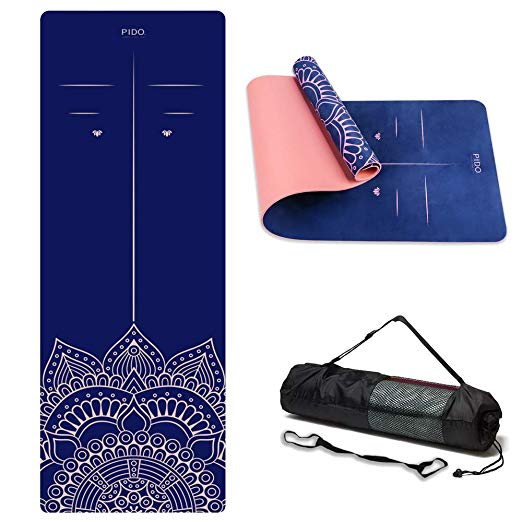 wwww PIDO Suede TPE Yoga Mat Eco Friendly Non Slip Yoga Mat by SGS Certified with Carrying Strap and Bag,72"x24" Extra Thick 1/4" for Yoga Pilates Fitness Exercise,Best Gifts for Christmas in Holiday