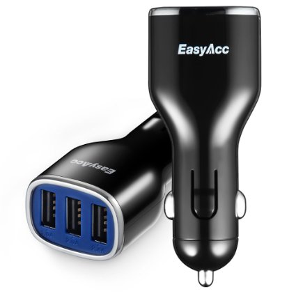 EasyAcc Car Charger 24W 4.8A 3-Port for iPhone Samsung Android Smartphones Tablets-Black