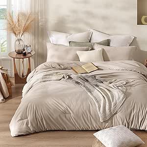 Beige Full Size Comforter Sets, Microsuede-like 3 Piece Full Size Bedding Sets with 1 Fluffy Comforter 2 Shams, Lightweight Full Size Bed Set (Beige,80"*90",Full)