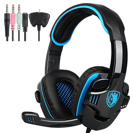 2016 Newest SA708 GT Version Xbox One Stereo Gaming Headset PS4, Computer Headphones with Microphone Lightweight Noise Reduction for PC Xbox360 Laptop iPad iPhone Smart Mobile Phones(Black Blue)