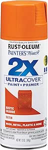 Rust-Oleum 334089 Painter's Touch 2X Ultra Cover Spray Paint, 12 oz, Satin Rustic Orange