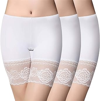 CMTOP 3 Pieces Lace Shorts Yoga Stretch Safety Leggings Undershorts for Women Girls Under Dress Safety Pants Anti Chafing Knickers Seamless Underskirt Stretch Sport Tights Slip Shorts Underwear