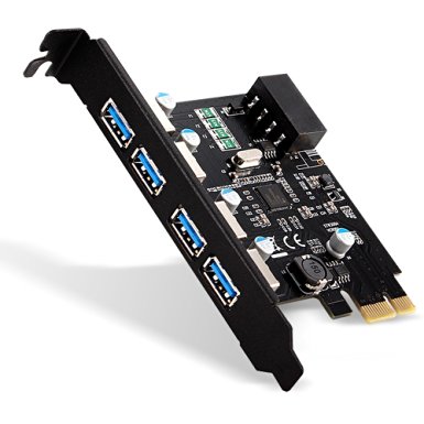 Sunshine-tipway® Pci 4 Port USB 3.0 Express Card with 5v 4 Pin Power Connector (4 Port Usb 3.0)