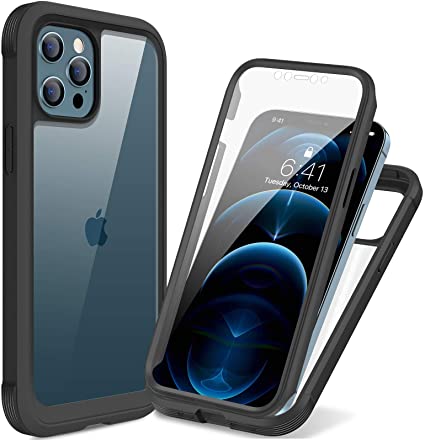 Miracase Compatible with iPhone 12 Pro max Case, Built-in Screen Protector Full Body Rugged and Anti-Scratch, [Hybrid PC TPU] Shockproof Defender Phone Protective Cover for iPhone 12 Pro Max6.7-Black