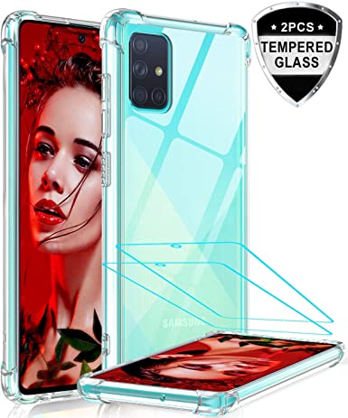 Samsung Galaxy A71 Case, Samsung A71 Case with 2 Tempered Glass Screen Protector, LeYi Shockproof Crystal Clear Hard PC Full-Body Bumper Transparent Slim Protective Phone Cover Cases for Galaxy A71