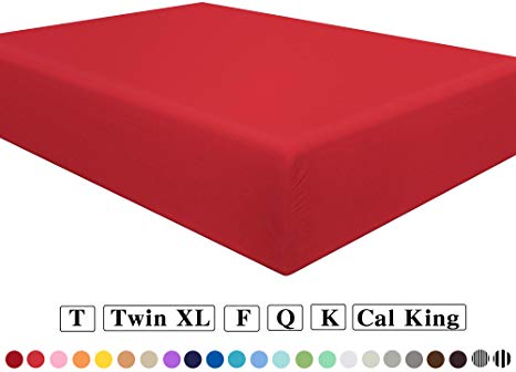 NTBAY Fitted Sheet Twin Extra-Long Red Brushed Microfiber Deep Pocket Sheet Wrinkle, Fade, Stain Resistant