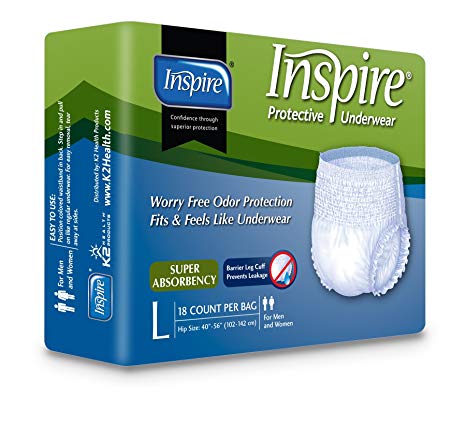 Inspire Adult Diaper Incontinence Underwear, Large, 72 count