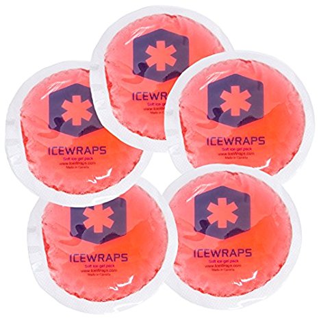 IceWraps Round Red Gel Ice Packs with Cloth Backing - Set of 5 Multipurpose Flexible Reusable Hot or Cold Packs