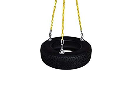 SAFARI SWINGS Fun Outdoor Rubber Tire Swing For Kids & Adults (Includes 3 Eye Bolts, three 6' Long Plastic Coated Chains & a 3" Quick Link) Child and Adult Tire Swing Set Accessories For The Porch, Tr