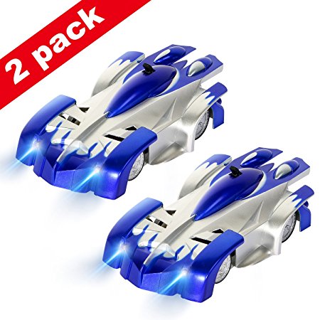 SGILE RC Remote Control Wall Climbing Car, Set of 2 Double Fast wall car toy, Blue