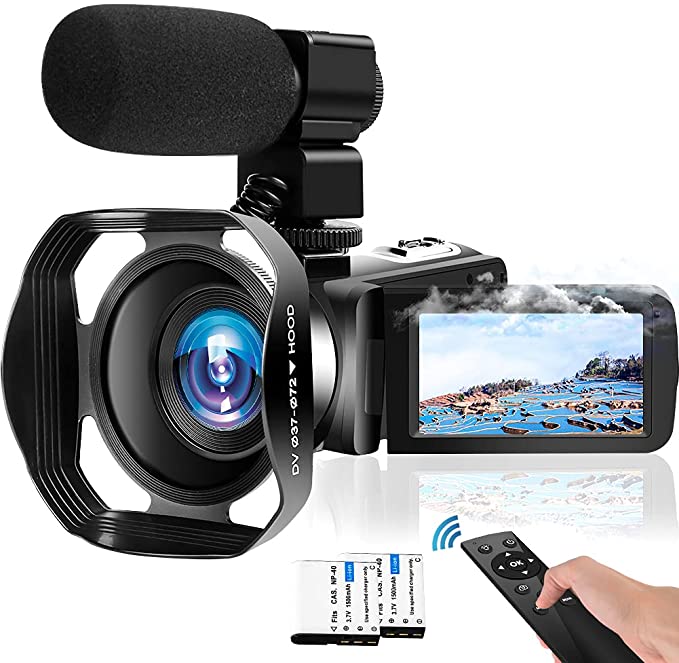 Video Camera 4K 48MP 18X Digital Camera WiFi YouTube Camera IR Night Vision Camcorder with 360° Wireless Remote Control and External Microphone