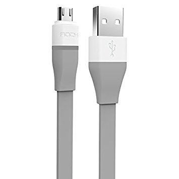Micro USB Cable, ROCK® [Auto-disconnect] 3.3 ft Flat Intelligent LED Fully Charged Indicator Durable Micro USB Sync Charge Data Cable for Samsung Galaxy S7/S7 Edge, Note 7, Android Phone - Grey