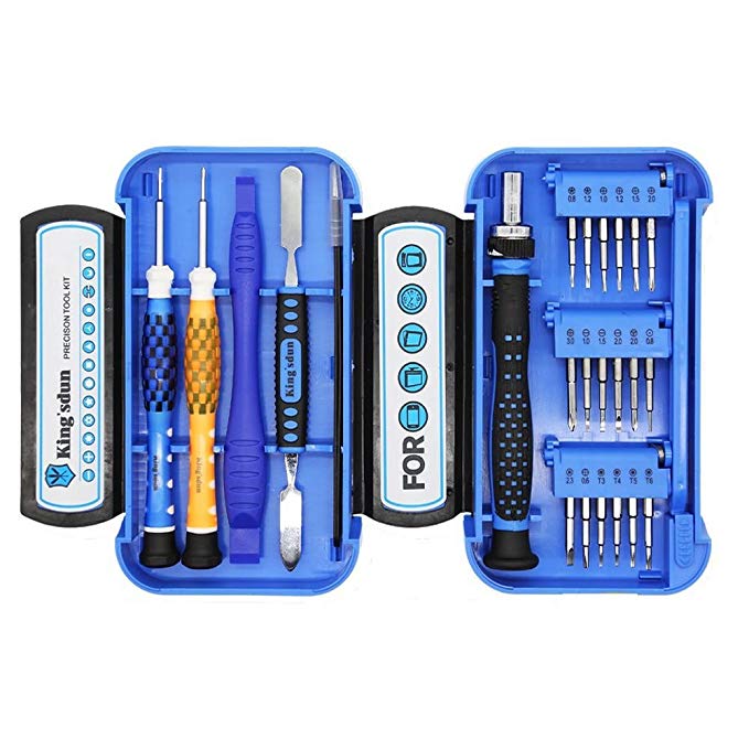 Kingsdun 24pcs iPhone 7 Repair Tool Kit for Apple iPhone 6/6S/5/5C/5S/4S, Ratcheting Screwdriver Bit Set with Metal Spudger Opening Pry Tools & ESD Tweezers in Mini Pocket Box