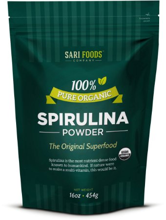 Organic Spirulina Powder 16oz 100 Natural Source of Protein Calcium Vitamin B12 Iron Magnesium Selenium Chlorophyll and Other Plant Nutrients  Natures Daily Whole Food Multivitamin