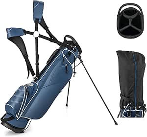 Goplus Golf Stand Bag, Lightweight Golf Club Bag with 4 Way Top Dividers, Rain Hood, Cooler Bag, 4 Zippered Pockets, Dual Shoulder Strap, Portable Golf Bag with Stand for Women Men