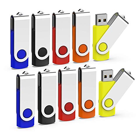 KEXIN 10 Pack 32GB USB 2.0 Flash Drive Bulk Drives Memory Stick Thumb Drives Pen Drives Zip Drives 5 Color Black Blue Red Yellow Orange