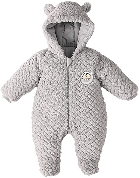 DDY Baby Fleece Snowsuit Romper Hooded Footed Onesies Flannel Zipper Jumpsuit Winter Coat Outfit Suit for Baby Boy Girl