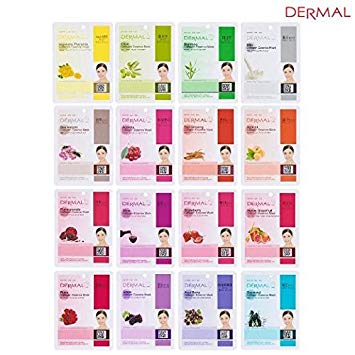 Dermal Korea Collagen Essence Full Face Facial Mask Sheet, 16 Combo Pack (SET B 16 Colors)