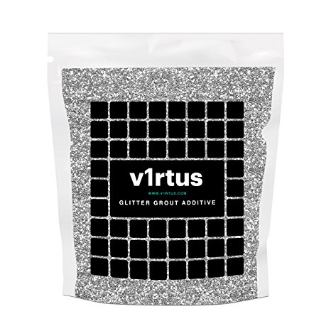 v1rtus Silver Glitter Grout Tile Additive 100g / 3.5oz for Wet Room Bathroom Kitchen Sparkle, Easy to use, Add / Mix with Epoxy Resin or Cement Based Grout, Heat Resistant, Colour Fast, Non Rust