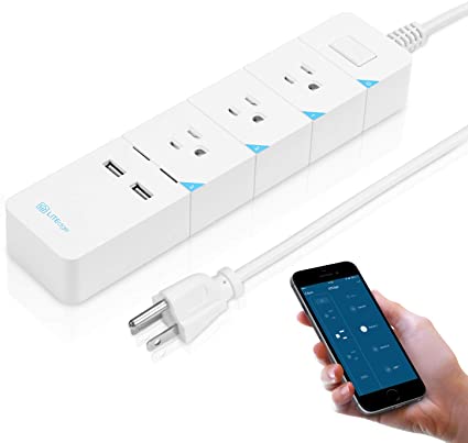 LITEdge Smart Power Strip, Distance Access, 5.6ft Cable Length, Wi-Fi Accessible 3 AC Outlets 2 USB Ports, Control with App on Phone, Surge Protected, Compatible with Alexa