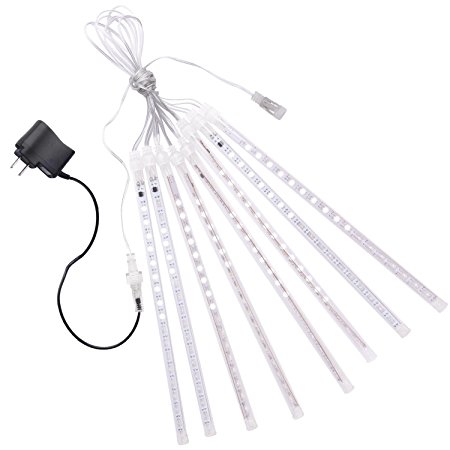 Ecandy 30cm 8 Tube 144 LEDs White Color Meteor Shower Rain Lights Waterproof String for Wedding Party Christmas Xmas Decoration Tree