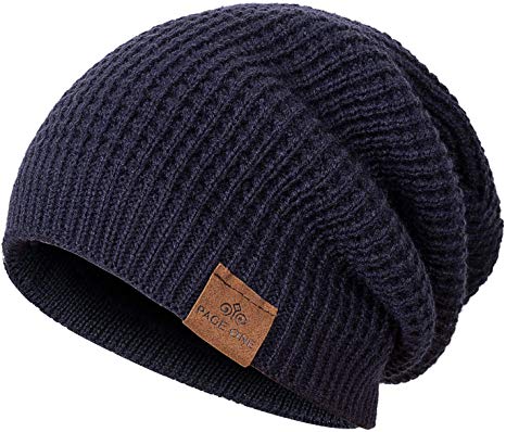 PAGE ONE Mens Winter Beanie Hat Warm Knit Hat Men Thick Fleece Lined Winter Hat Men Women