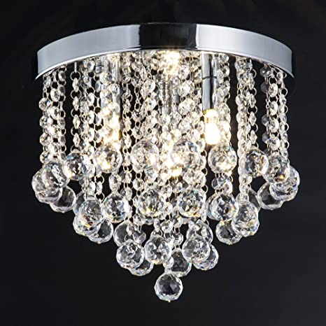 ZEEFO Crystal Chandelier, Modern Chandeliers Crystal Ball Light Fixture, 3 Lights, Flush Mount Ceiling Light 11.8 Inches Diameter for Hallway, Bedroom, Living Room, Kitchen, Dining Room (Silver)