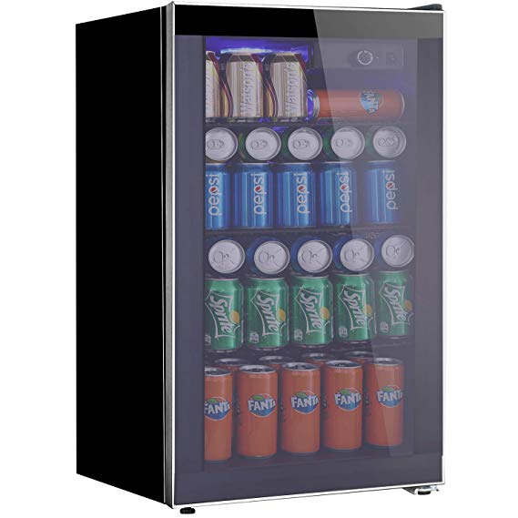 Tavata Beverage Refrigerator and Cooler - 3.2 Cu. Ft. Drink Fridge with Glass Door for Soda, Beer or Wine - Small Beverage Center with 5 Removable Shelves for Office/Man Cave/Basements/Home Bar