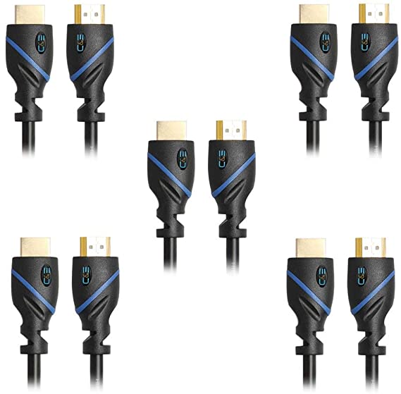 C&E High Speed HDMI Cable with Ethernet Black, (1.5 Feet/0.4 Meters), Supports 4K, 3D and Audio Return (5 Pack)