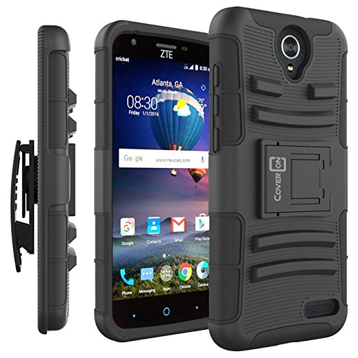 ZTE Grand X3 Case, ZTE ZMax 3 Case, ZTE ZMax Champ Holster Case, ZTE Zmax Grand Holster Case, ZTE Avid 916 Case, CoverON [Explorer Series] Protective Heavy Duty Case and Belt Clip Holster - Black