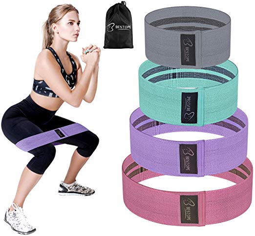 Resistance Bands Set of 4 Levels,BESTOPE Exercise Bands for Legs and Butt,Fabric Sports Bands Hip Workout Bands Premium Activate Glutes and Thighs,Elastic Exercise Band Fitness Bands for Men & Women